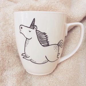 Unicorn mug hand painted cup quirky animal dish letters funny rude horse cute cup funky hipster cartoon text magic rainbow zebra pony image 1