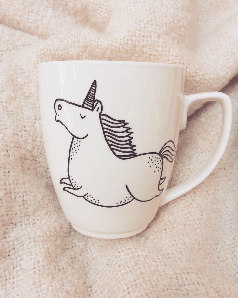 Unicorn mug hand painted cup quirky animal dish letters funny rude horse cute cup funky hipster cartoon text magic rainbow zebra pony image 1