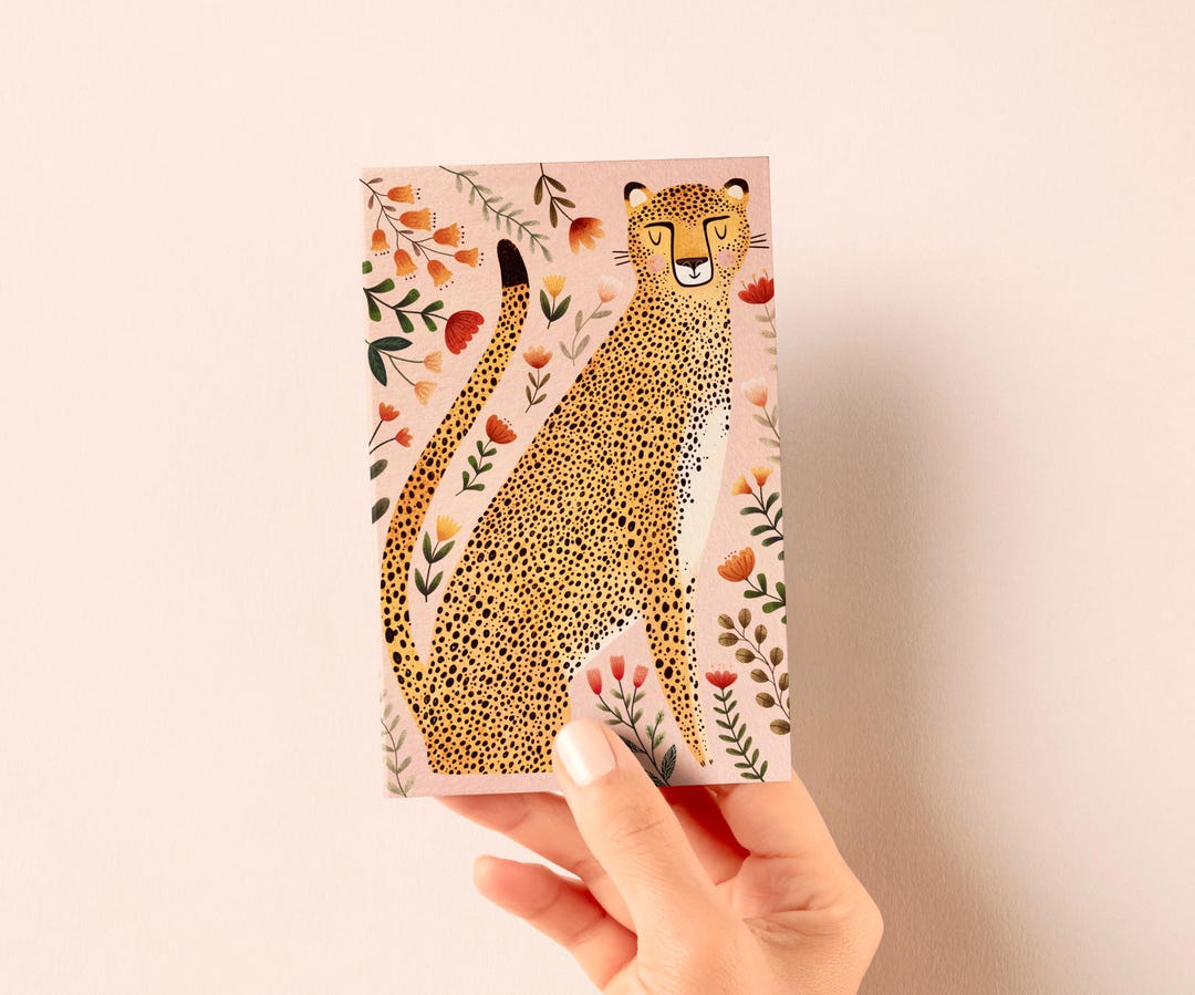 Cheetah Greeting Card - Large Cat Gift Card, African Animal Artwork ...