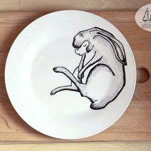 Sleeping Hare Plate decorative hand painted plate wild animal cute dish forest woods fauna present gift bunny dinner decor gift folk image 1