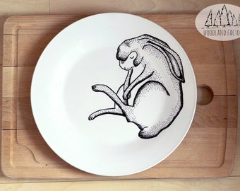 Sleeping Hare Plate - decorative hand painted plate wild animal cute dish forest woods fauna present gift bunny dinner decor gift folk