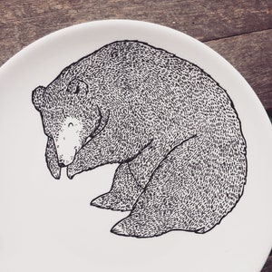Sleeping Bear Plate Decorative hand painted illustrated quirky wild animal cute dish forest woods fauna present gift dinner bears handmade image 3