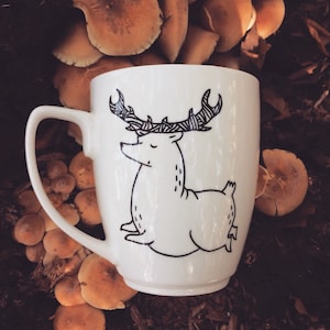 Deer Mug - hand painted cup quirky animal dish woodland funny cute cup funky hipster cartoon woods forest stag buck hart vegan vegetarian