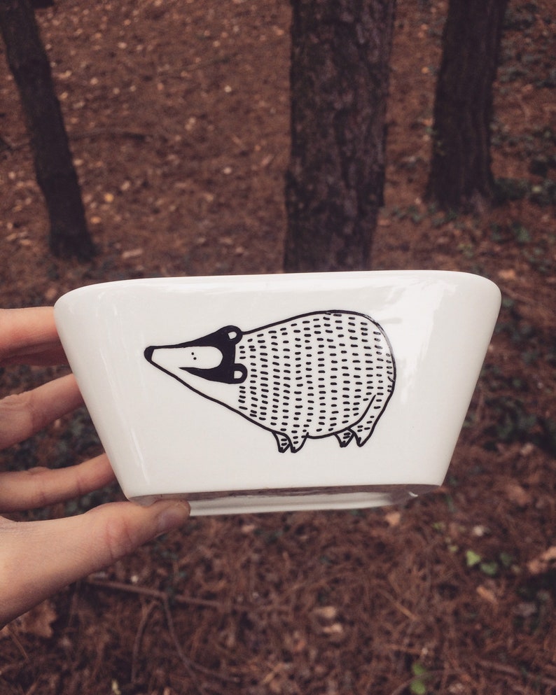 Badger bowl hand painted woodland dish quirky wild animal funny cute plate forest woods fauna present cartoon kids kitchen gift fox image 4