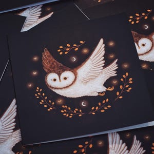 Carte-cadeau hibou - carte de voeux d'anniversaire avec hibou, animal de la forêt, carte d'anniversaire oiseau, art animalier, illustration automne, illustration nuit