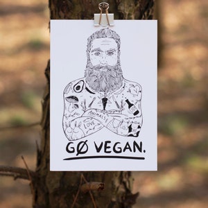 Go Vegan Gift Card - ethische ansichtkaart baard houthakker tattoo wreedheidsvrij artwork muur dieren be kind inspirerende dierenrechten eco