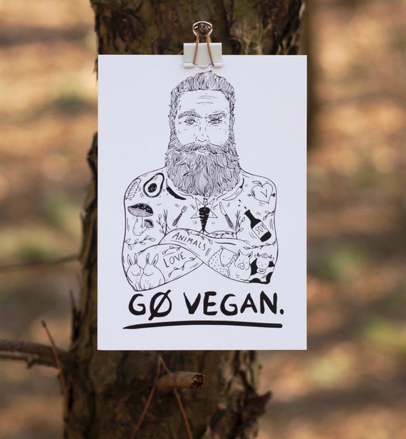 Go Vegan Gift Card Ethical Postcard Beard Lumberjack Tattoo - Etsy Go Vegan Gift Card Ethical Postcard Beard Lumberjack Tattoo - Etsy
