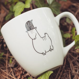 NEW Mountain Goat Mug - hand painted quirky animal dish funny sheep cute cup funky hipster cartoon sheep rocky mountains hiker gift