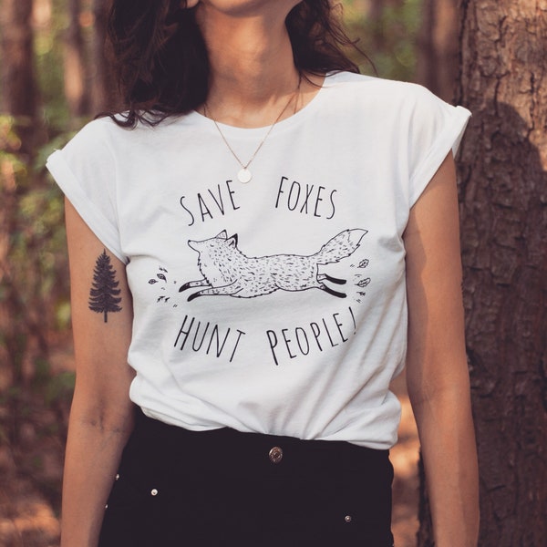 Save Foxes Hunt People - koszulka z nadrukiem lis t-shirt weganizm wegańska wegański śmieszny tshirt top zwierzęta z lisem prawa zwierząt