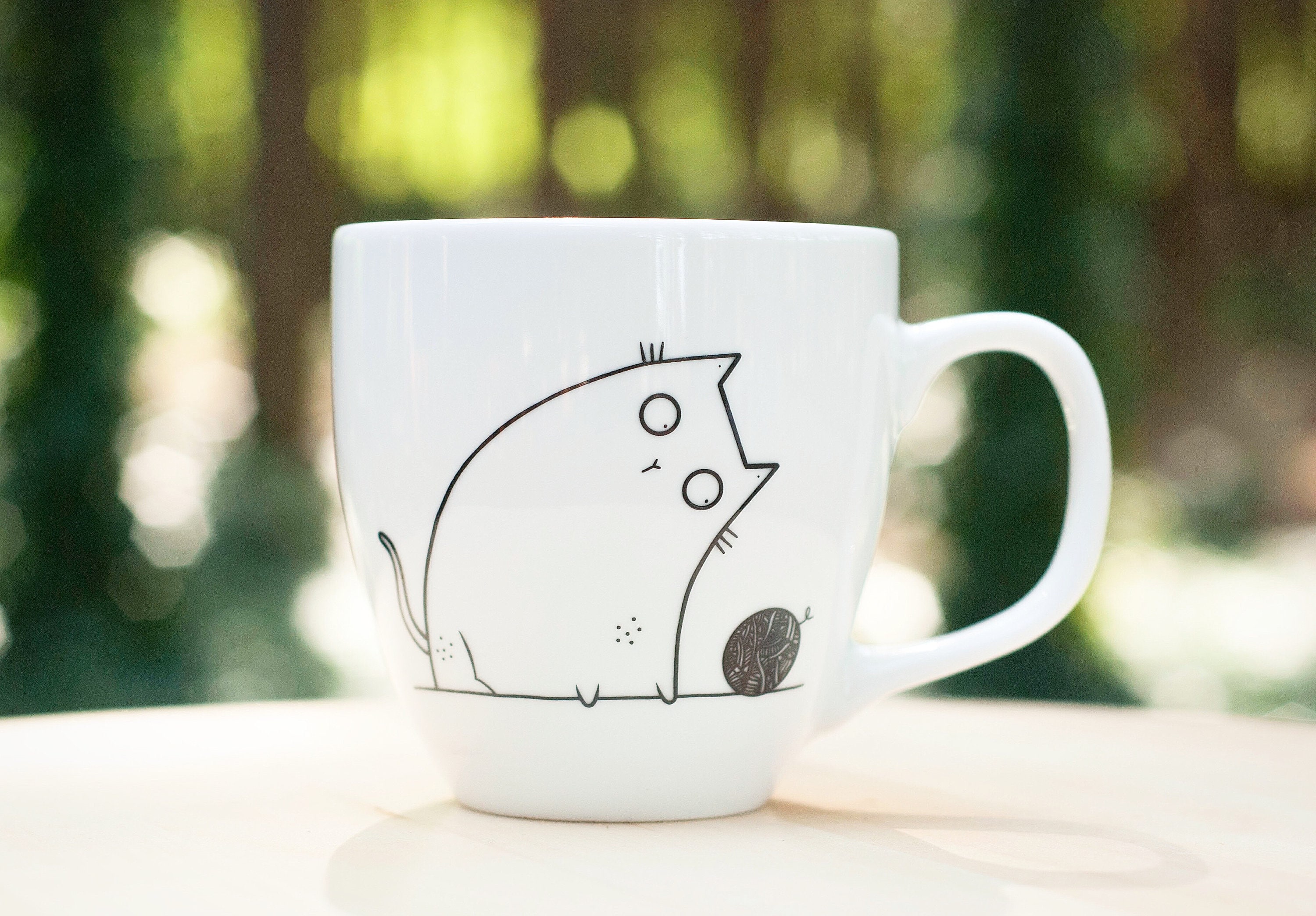 Clumsy Cat Mug Hand Painted Quirky Cat Cup With Cat Dish Etsy
