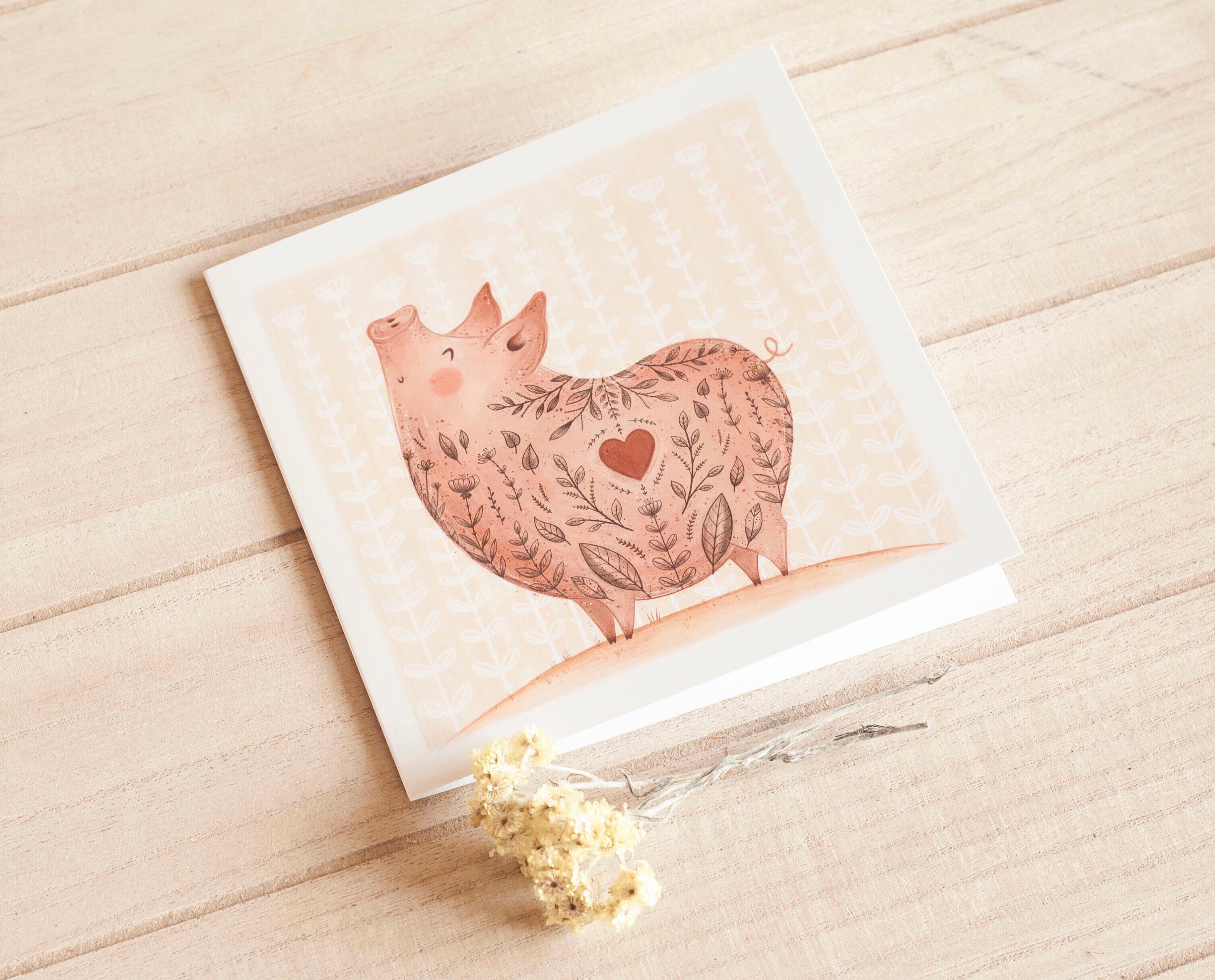 Pig Gift Card Greeting Birthday Card Animal Postcard Piglet Etsy