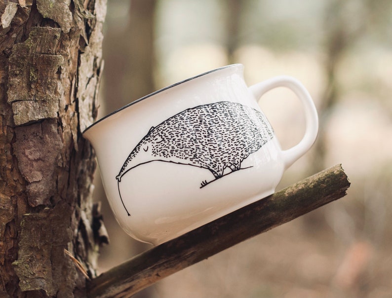 Anteater Ceramic Vintage Mug hand painted oldschool quirky wild enamel animal cute rustic cabin woods forest gift image 3