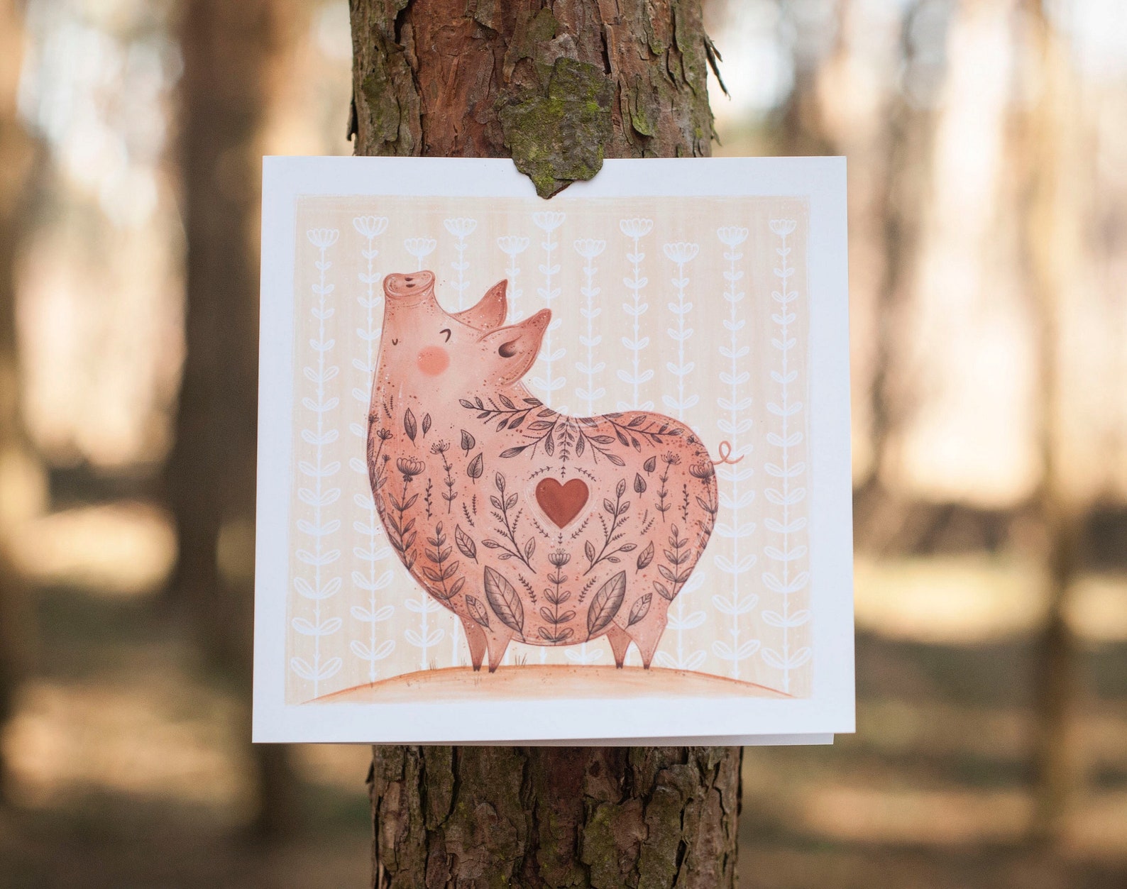 Pig Gift Card Greeting Birthday Card Animal Postcard Piglet Etsy