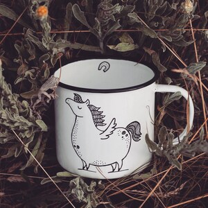Pegasus Enamel Camping Mug - Hand-painted Camper Mug, Outdoors Lover, Unicorn illustration, Horse Art image 3