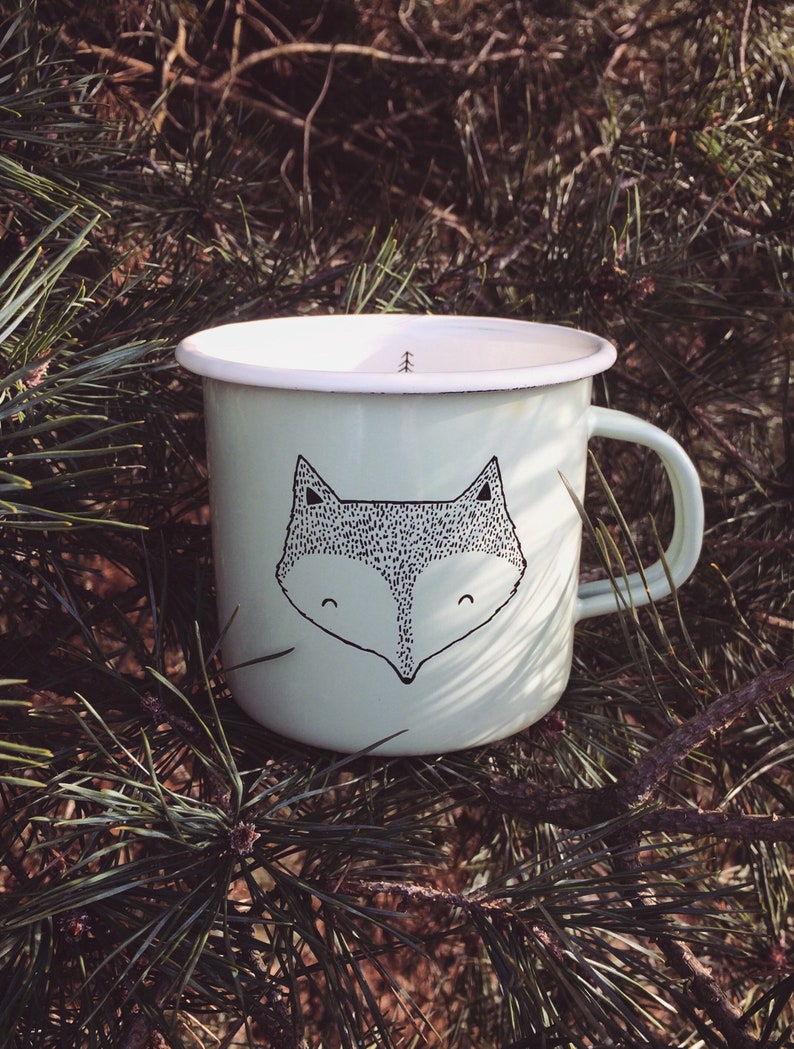 LARGE Fox Enamel Camping Mug hand painted cup quirky wild fox animal funny cute outdoors forest woodland animal woods summer gift image 7