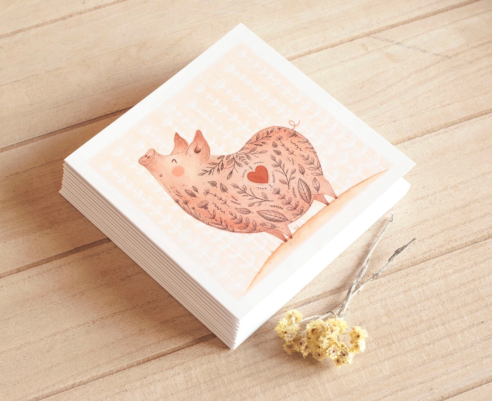 Pig Gift Card Greeting Birthday Card Animal Postcard Piglet Etsy