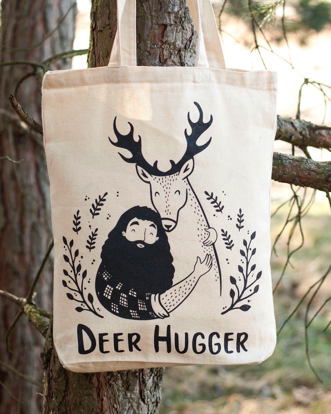 Deer Hugger Animal Friendly Vegan Tote Bag eco cotton reusable
