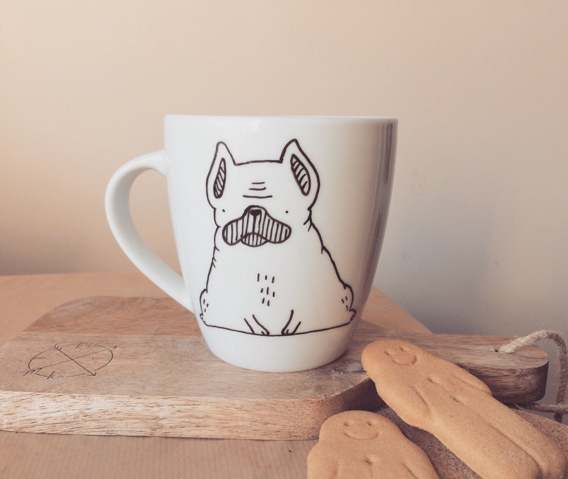 French Bulldog Mug hand painted cup quirky dog hipster hound | Etsy