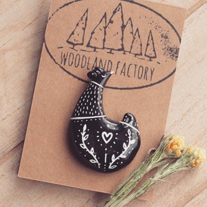 Hen Pin OR Magnet a handmade polymer clay chicken brooch kitchen fridge cute ceramic botanical witch badge gift black jewellery vegan love image 2