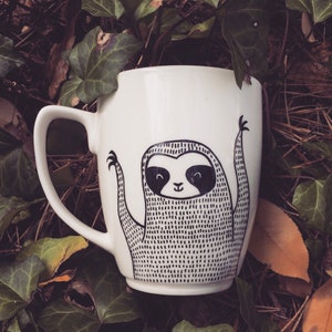 Sloth mug - hand painted illustrated quirky wild animal funny cute dish cup funky jungle hipster hand painted gift present christmas