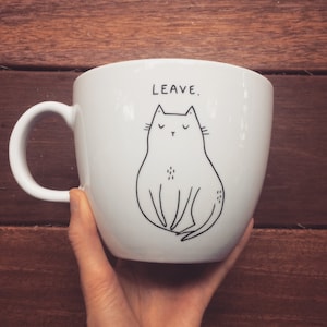 Cat Mug Personalised Antisocial hand painted cup not today leave funny hipster dark humour quirky animal cute funky vegan cartoon comic image 9