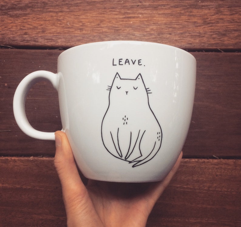 Cat Mug Personalised Antisocial hand painted cup not today leave funny hipster dark humour quirky animal cute funky vegan cartoon comic image 9