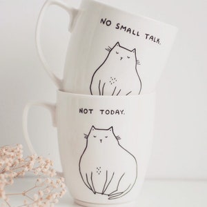 Cat Mug Personalised Antisocial hand painted cup not today leave funny hipster dark humour quirky animal cute funky vegan cartoon comic image 7