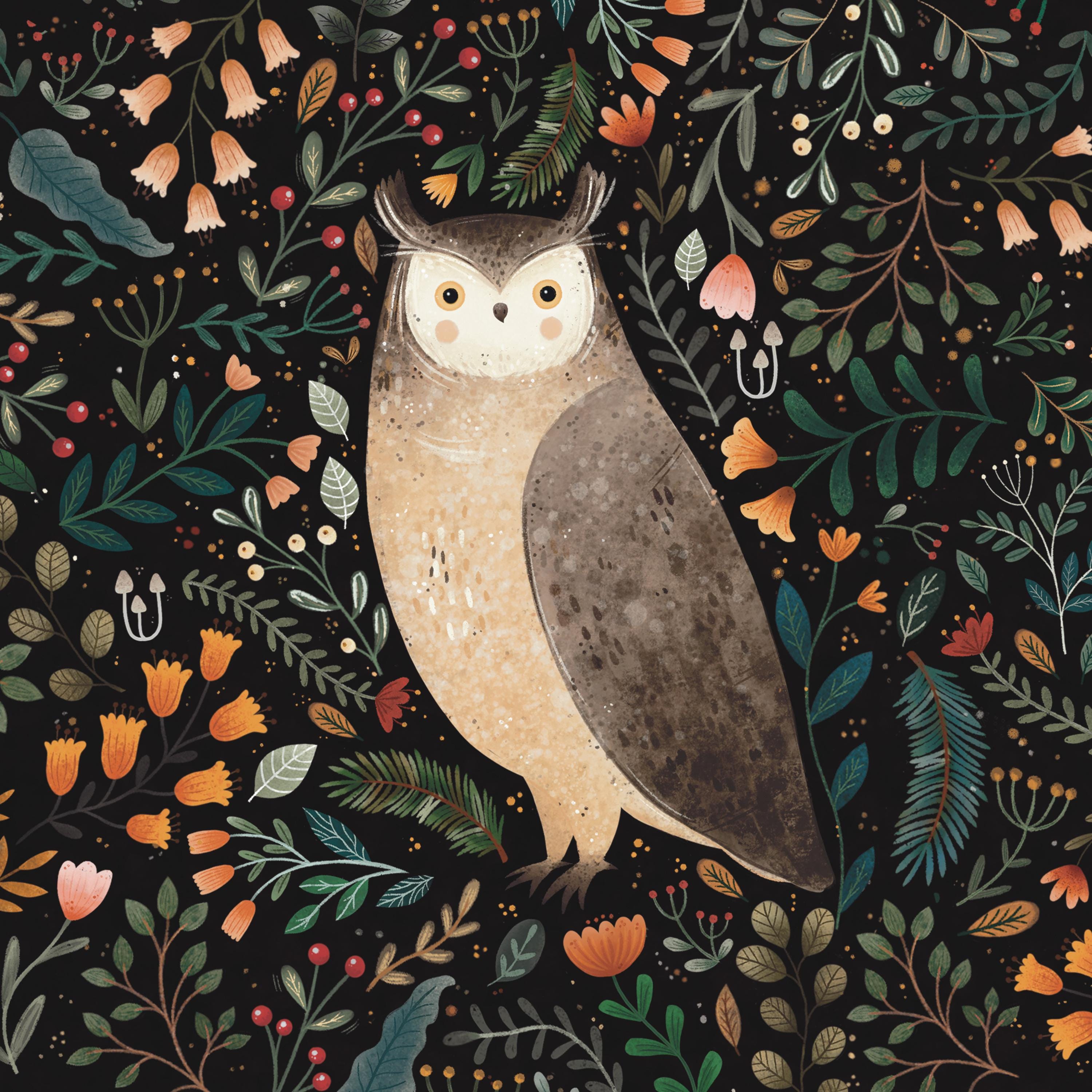 3 SET of Owl Prints - Botanical Poster Wall Art, Flowers, Woodland ...