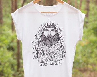 Respect Wildlife - Vegan T-shirt cotton tshirt shirt outdoors tee tattoos beard animal activist nature woodland lumberjack viking Wild Gift