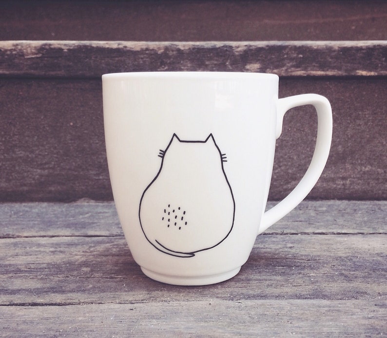 Cat Mug Personalised Antisocial hand painted cup not today leave funny hipster dark humour quirky animal cute funky vegan cartoon comic image 6