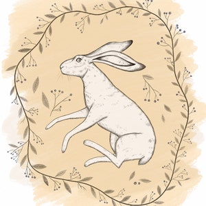 White Hare Print - Home Decor Botanical Poster hygge artwork wall art animals rabbit bunny cruelty free nursery woodland plant eco scandi