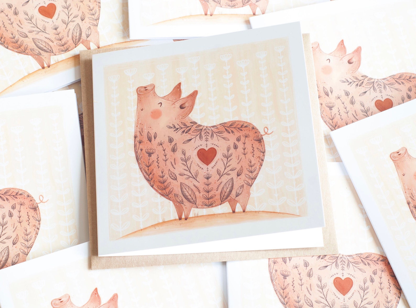 Pig Gift Card Greeting Birthday Card Animal Postcard Piglet Etsy