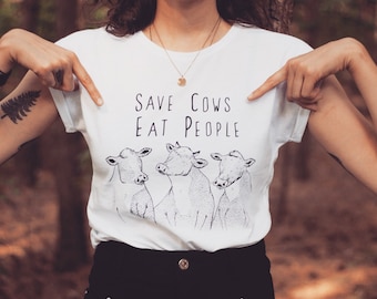 Cow T-shirt - Save Cows Eat People - Vegan unisex tee animal rights vegetarian animals funny eco shirt cow illustration gift present tshirt