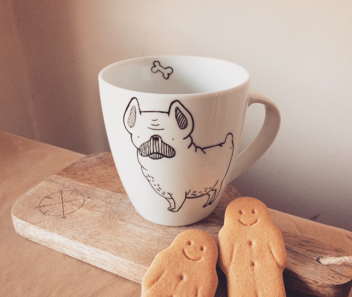 French Bulldog Mug hand painted cup quirky dog hipster hound | Etsy