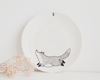 Running Fox Dessert Plate - hand painted quirky wild animal funny cute dish forest woods present cartoon kids kitchen gift woodland foxy