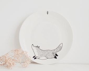 Running Fox Dessert Plate - Hand-painted Ceramic dish, Porcelain Side Plate, Woodland Gift