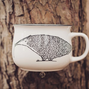 Anteater Ceramic Vintage Mug hand painted oldschool quirky wild enamel animal cute rustic cabin woods forest gift image 1