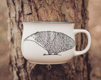 Anteater - Ceramic Vintage Mug - hand painted oldschool quirky wild enamel animal cute rustic cabin woods forest gift