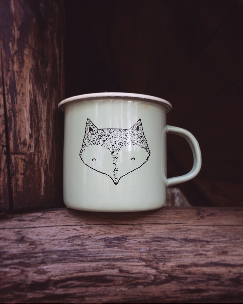 LARGE Fox Enamel Camping Mug hand painted cup quirky wild fox animal funny cute outdoors forest woodland animal woods summer gift image 3