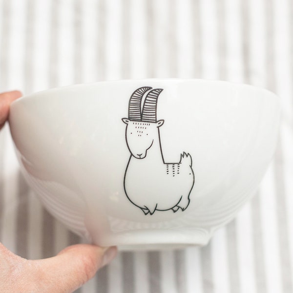 Miseczka z kozicą - ręcznie malowana miska Kozica Górska śniadanie owsianka na zupę naczynie koza ceramika porcelana dla dziecka