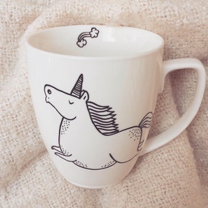 Unicorn mug hand painted cup quirky animal dish letters funny rude horse cute cup funky hipster cartoon text magic rainbow zebra pony image 3