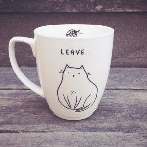 Cat Mug Personalised Antisocial hand painted cup not today leave funny hipster dark humour quirky animal cute funky vegan cartoon comic image 5