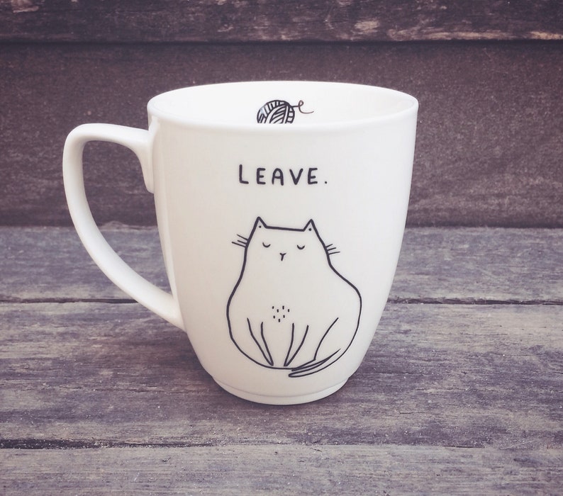 Cat Mug Personalised Antisocial hand painted cup not today leave funny hipster dark humour quirky animal cute funky vegan cartoon comic image 5