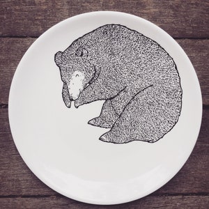 Sleeping Bear Plate Decorative hand painted illustrated quirky wild animal cute dish forest woods fauna present gift dinner bears handmade image 1