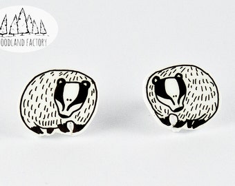 Badger Earring Studs - A Pair of Handmade Studs, Woodland Themed Gift