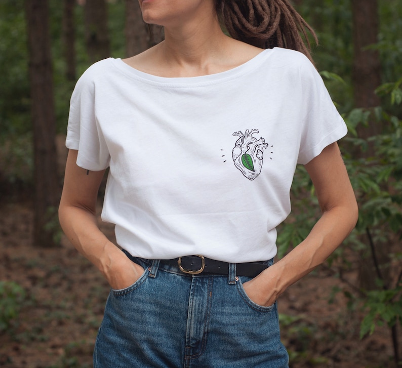 Vegan At Heart ladies T-shirt women love animals anatomical heart tattoo Tshirt shirt tee veganism minimalistic plant based animal rights image 2