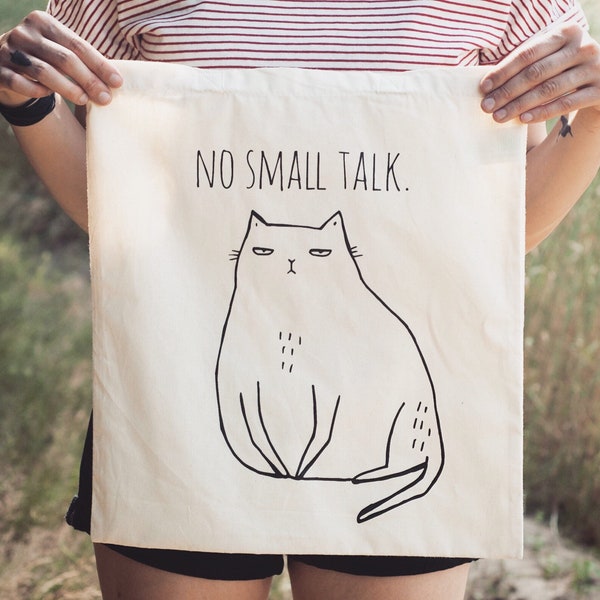 Antisocial Cat tote bag - animal statement cotton canvas gift evil introvert quirky vegan hipster wild present geek rude funny Print kitty