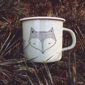 LARGE Fox Enamel Camping Mug hand painted cup quirky wild fox animal funny cute outdoors forest woodland animal woods summer gift image 5