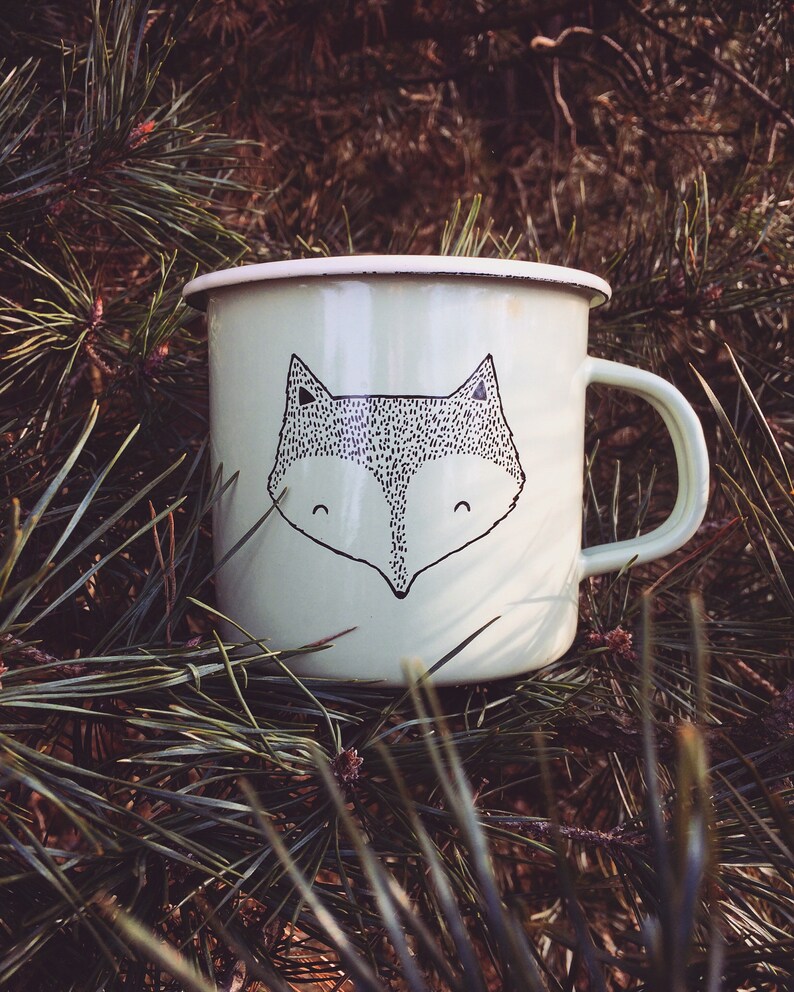 LARGE Fox Enamel Camping Mug hand painted cup quirky wild fox animal funny cute outdoors forest woodland animal woods summer gift image 5