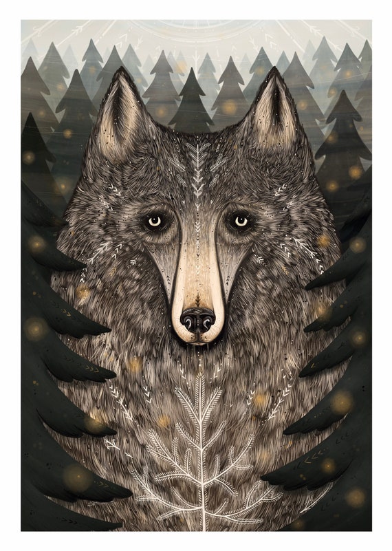 Wolf Print Wall Animals Norse Wolf Tattoo Poster Etsy Nursery Illustration Art Artwork Forest - Tale Fairy Magic Home Wolves Denmark Decor Woodland